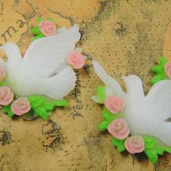  2pcs White Flatback Resin bird Cameo 35mm BW-SZ-205